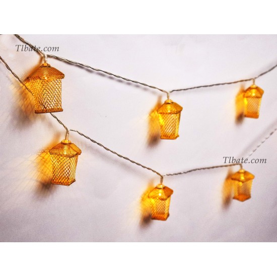 حبل اضواء بالبطارية بلون دافئ على شكل فوانيس زينة شهر رمضان